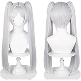 Probeauty Long White Frieren Cosplay Wig for Women Halloween Costume, Anime white Ponytails Straight Costume Wigs with Bangs + Wig Cap