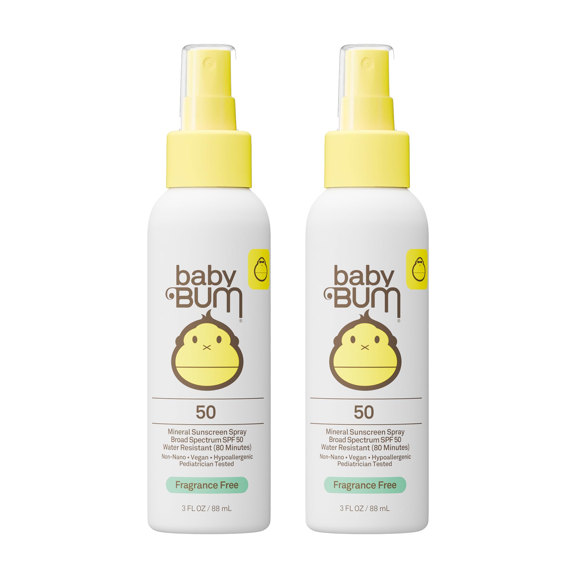 Sun Bum Baby Bum SPF 50 Sunscreen Spray | Mineral Uva/Uvb Face & Body Protection for Sensitive Skin | Fragrance Free | Travel Size | 3 fl oz | 2 Pack