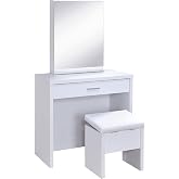 Coaster Harvey Rectangular 1-Drawer Vanity Table Set, White 300290 | Coordinating mirror and stool included, Full-extension sliding mirror, Built-in jewelry tray, 1 hidden storage area