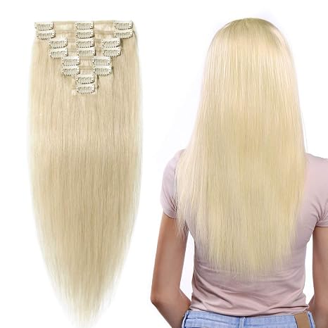 My Lady 22 Inch 60 Platinum Blonde 100 Real Remy Clip In Hair