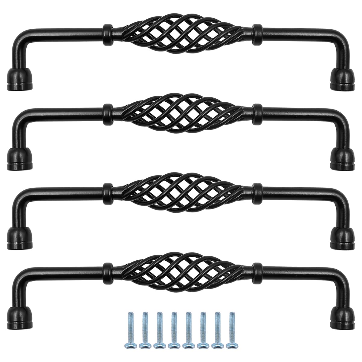 ZONADAH Set of 4 Traditional Drawer Cabinet Handle, Hole Distance 192mm, Metal Bird Cage Furniture Door Pull Handles, Antique Bow Handle, Drawer, Door, Cupboards, Bathroom, Kitchen, Bronze Color