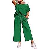 Eytino Womens Plus Size Sweatsuits Casual Short Sleeve Tops High Waist Wide Leg Pants 2 Piece Tracksuit Lounge Sets(1X-5X)