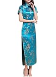 Robe Chinoise Qipao Courte/Longue - Motif Dragon, Manches Courtes, Taille 38 à 48