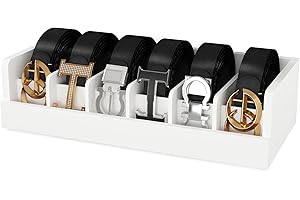 DEXGVA Bamboo Belt Organizer for Closet - 6 Grids White Bamboo Belt Storage Organizer Racks for Women's Drawer, Belt Display Rack Holder Wall Mount for Men