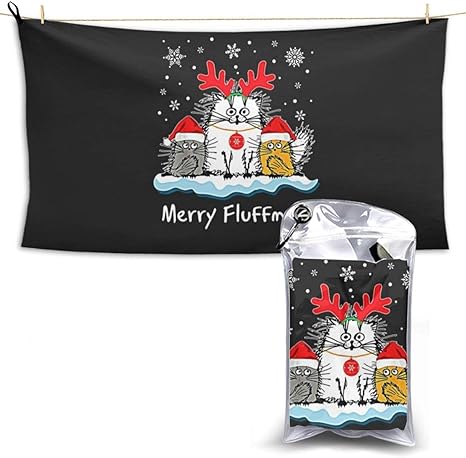 Amazon Co Jp クリスマスかわいいサンタ猫アパレルアントラーズバスタオルスーパータオルで陽気な綿毛 ホーム キッチン