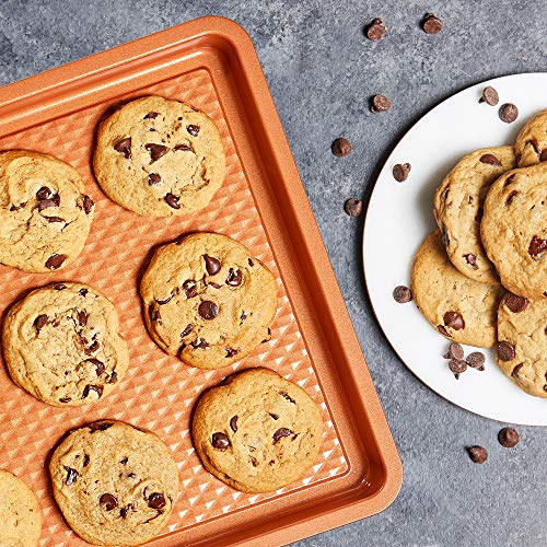 Copper Chef 2-Pc. Cookie Sheet Set | 9x13 Cookie Sheet and 12 x 17 Cookie Sheet - Non Stick Coating | Chef-Grade Baking Pans for Oven Use | Diamond Pan Collection