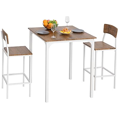 Buy Homcom 3 Pcs Modern Counter Height Dining Table Set With 2 Matching Stools Foorest Steel Legs White Online In Indonesia B08cv2mw3c