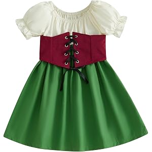 Fabuyau Halloween Toddler Girls Medieval Renaissance Dress with Corset | 95% Cotton Breathable, Detachable Corset and Front T