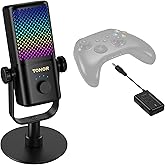 TONOR Gaming Microphone Compatible with Xbox, RGB Condenser Streaming Mic, Low Noise, Gain Control, One Tap Mute, Compatible with Capture Card, 200 cm/78inch Cable, Desktop Stand, Black, TCX3 Flow