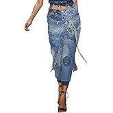 Vakkest Womens High Waisted Skinny Jeans Stretchy Patchwork Ripped Wrap Denim Pants Distressed Leggings Trouser