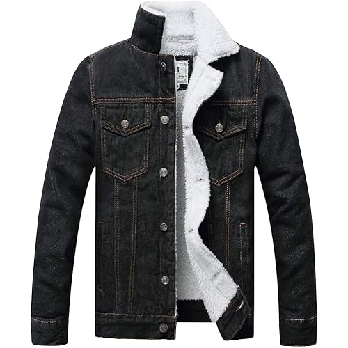 LZLER Men's Fleece Jean Jacket Winter Cotton Sherpa Lined Denim Trucker Jacket