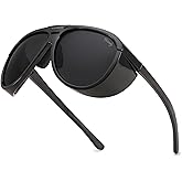 FEISEDY Polarized Aviator Sunglasses Men Women Oversized Round Steampunk Sunglasses Side Shield Goggles B0095