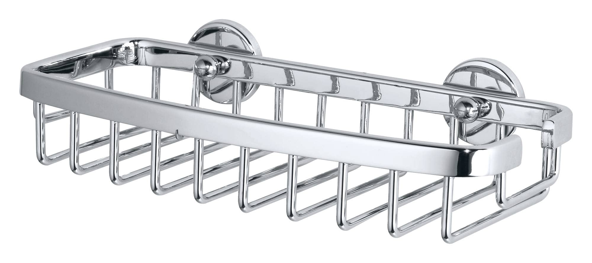 tesa Aluxx Small Shower Basket, high Gloss Chromed Aluminum, self-Adhesive, Adhesive mounting Technology, 50mm x 220mm x 102mm