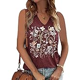 Womens V Neck Tops Flowers Graphic Tank Tops Sleeveless Summer Tops Casual Loose Vacation Tanks Clothes