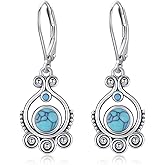 Turquoise Earrings for Women 925 Sterling Silver Boho Turquoise Drop Dangle Earrings Leverback Vintage Jewelry for Women