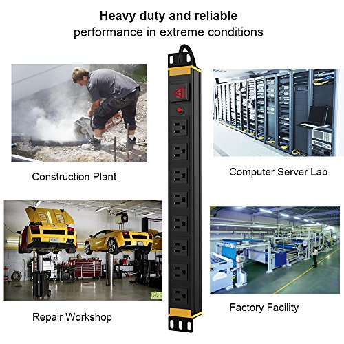 PDU Rackmount 15Amp 8 Outlets Power Strip Surge Protection 1U/15A/120V 6.5ft Power Cord - Thumbnail 3