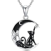 Flpruy Gothic Jewelry Bat/Cat/Wolf/Dragon/Owl/Fox/Spider/Sun Pendant Sterling Silver Crescent Moon Necklace for Women Black Jewelry Gifts