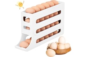 Jofarstep Egg Holder for Fridge, 4 Tiers Dispenser, 30 Egg Container Refrigerator, Large Capacity Organizer Automatic Fridge Rolling Egg Container for Pantry Countertop (White)