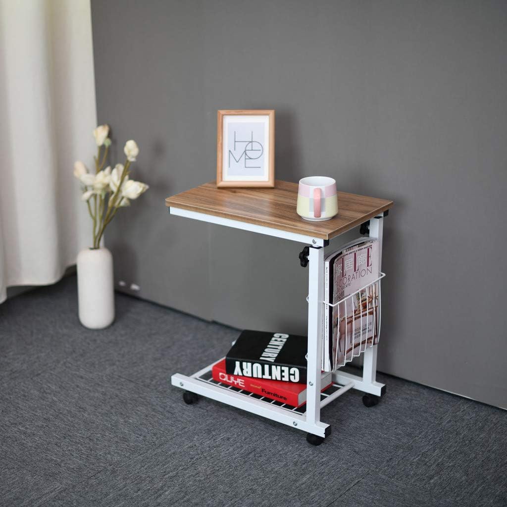 Household Side Table End Table C Table Snack Table Computer Laptop Workstation Coffee Tray Mobile Height Adjustable Desk with Storage Basket for Small Spaces, Sofa, Couch, Bedside (Gold)