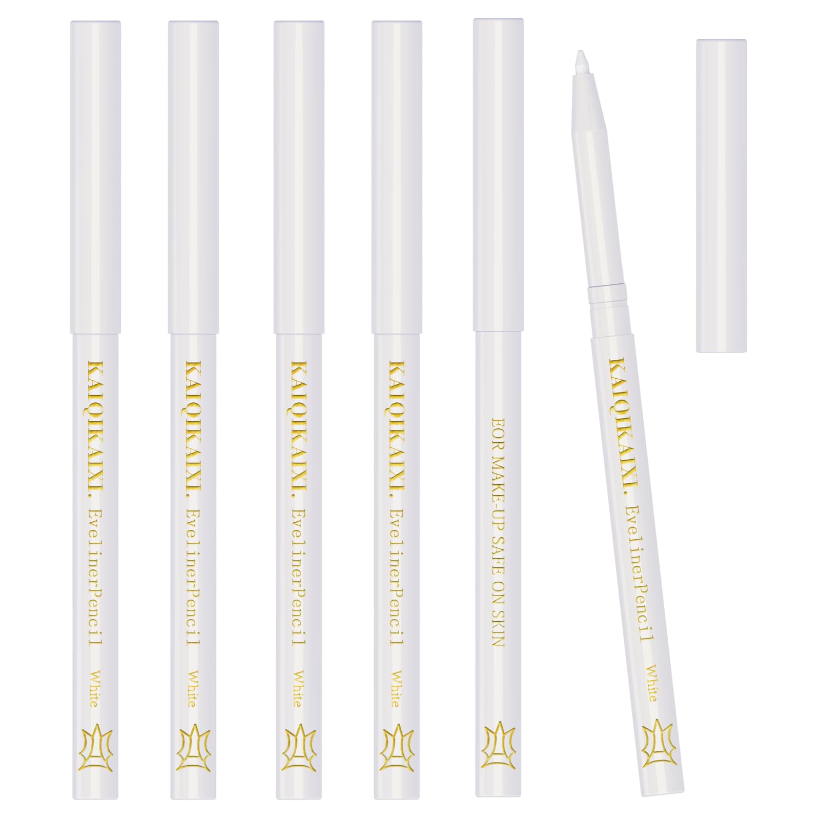 KAIQIKAIXI 6Pcs White Eyeliner Pencils Professional Use as Highlighter,Lip Line Pen Long-lasting Nice Color Eye Brow Gel Pen Makeup Brow Tint Pencils Beauty Makeup Tools