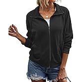 INFITTY Womens Long Sleeve Jacket Full Zip Up Stand Collar with Pockets Casual Batwing Lightweight Sweatshirts