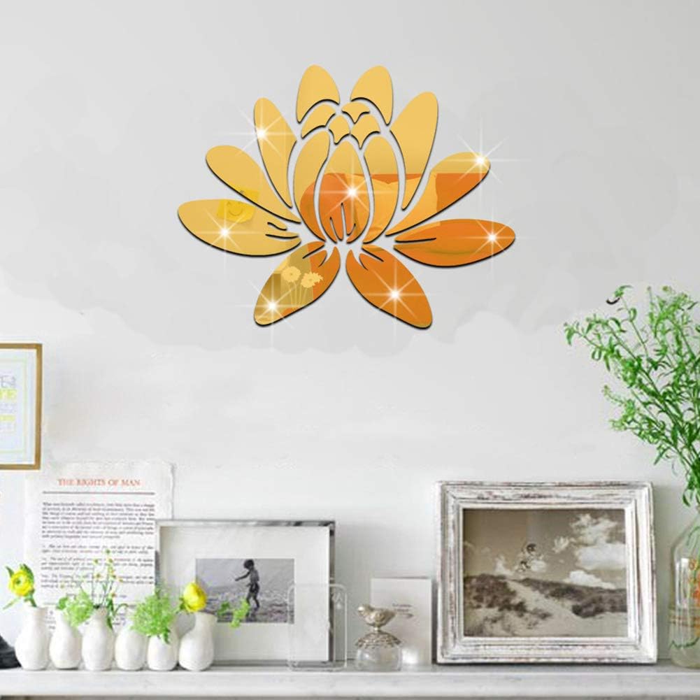 Ruiting 3d Acryl Spiegel Aufkleber Blume Lotus Wandtattoo Wandsticker Wandaufkleber Wanddeko Diy Wandbilder Fur Heim Wohnzimmer Aufkleber Selbstklebend 42 32cm 1 Set Gold Amazon De Kuche Haushalt