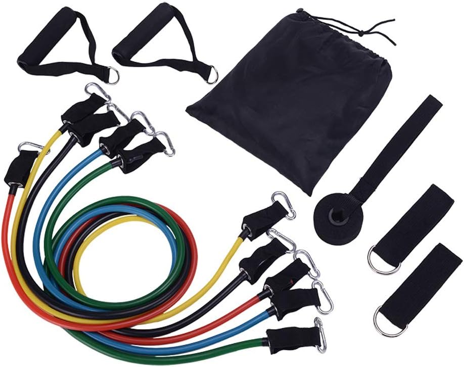 BATHRINS 11 Pack Portable Exercise Resistance Band Set, Stackable Up to 150 Lbs (5 Stackable Exercise Bands with Door Anchor, Ankle Straps, Carrying Case) Exercise Stretch Fitness Home Set