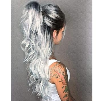 Amazon Com Gray Long Straight Wave Black Rooted Ombre