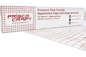 Frisco Craft Premium Tack Transfer Tape for Vinyl - with Alignment Grid & Paper Backing - Perfect for Self Adhesive Vinyl for Signs, Decals, Holographic & More (Red Grid, 12" x 50 ft)