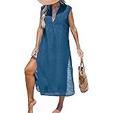 CUPSHE Women's Swimsuit Coverup Casual Sleeveless Side Split Long Cardigans V Neck Midi Beach Dress