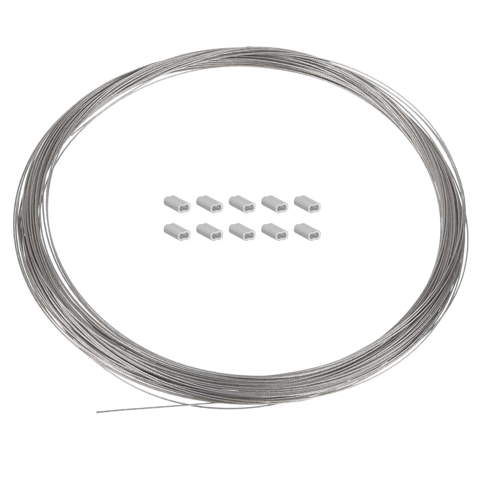 PATIKIL Picture Hanging Wire Kit, 0.8mmx 30 Meters Stainless Steel Rope Cable Double Hole M1 Aluminum Sleeve for Picture Mirror, Silver