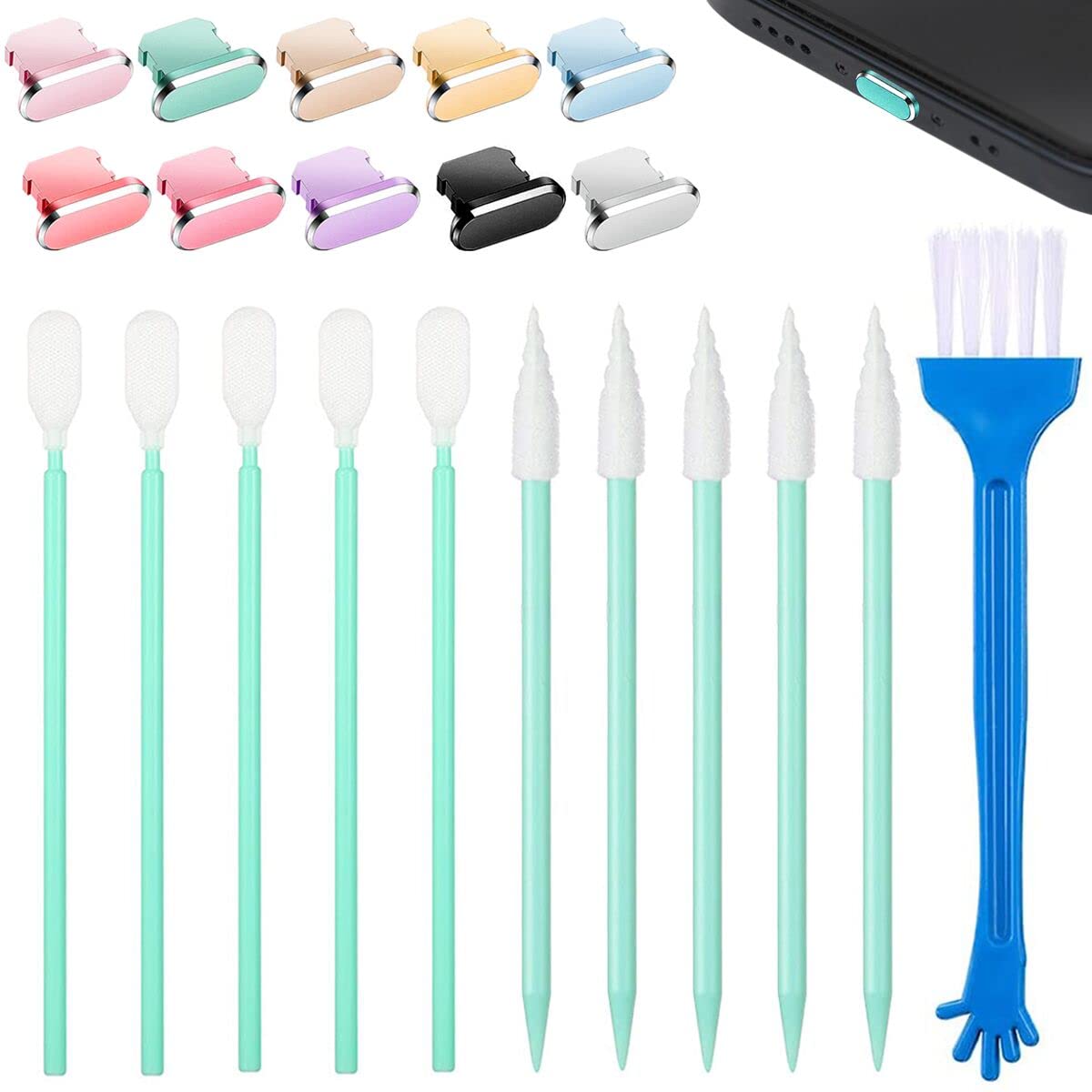 Eatpitaya Dust Plug Cell Phone Cleaning Kit for iPhone 11/11 Pro/11 Pro Max/12/12 Pro/12 Pro Max/13/13 Pro/13 Pro Max, Phone Port Cleaning Brush Kit (10 Colors)