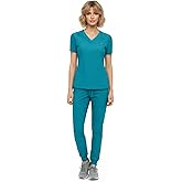 M&M SCRUBS Women’s Jogger Scrub Set – Stretch Medical Scrubs Uniform, V-Neck Scrub Top & Jogger Pants, 10 Pockets