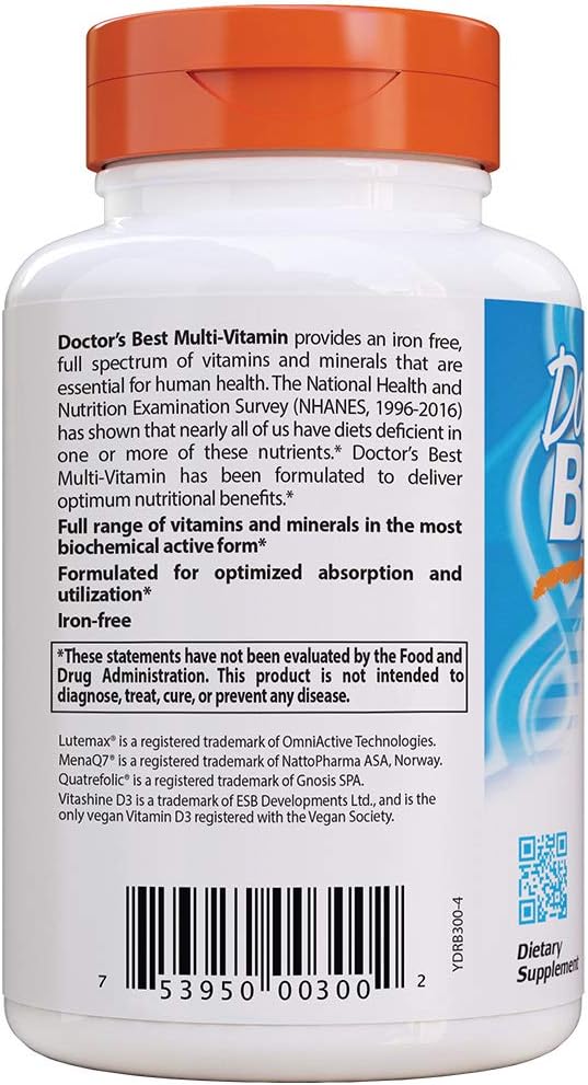 Doctor's Best Multi-Vitamin, Formulation Fully Optimized for Absorption, Vitamins, Minerals, Antioxidants & Nutrients, Vegan, Gluten Free, 90 Veggie Caps: Health & Personal Care