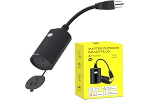 Minoston Matter Outdoor Smart Plug WiFi Heavy Duty Plug-in Outlet IP65 Waterproof, Compatible with Alexa Apple Home SmartThings Google Home, Smart Life, Remote Control, 15Amp Black (MP22M)