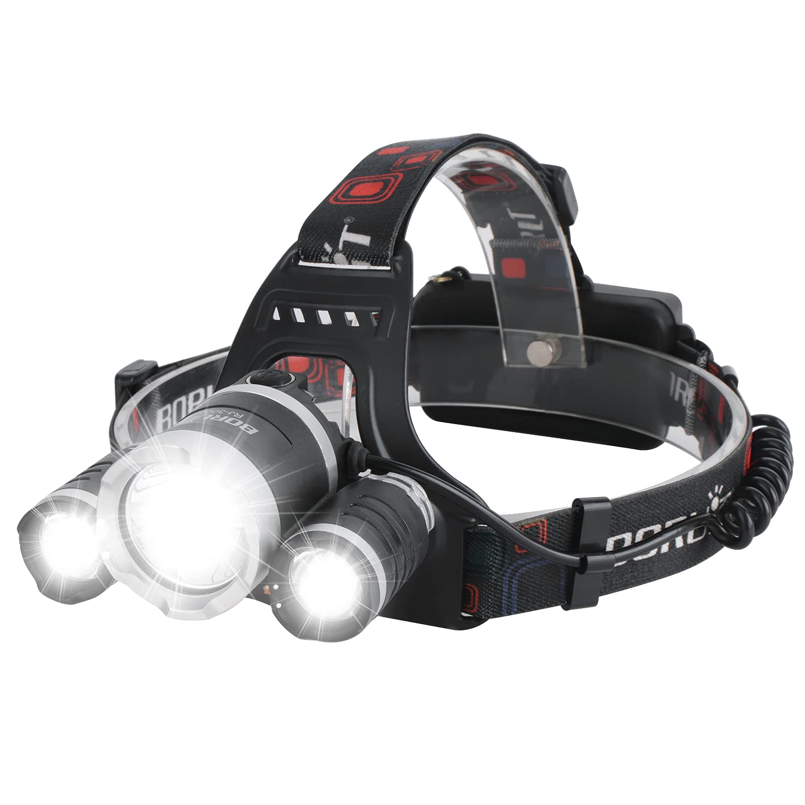 Photo 1 of BORUIT RJ-3000 Headlamp Rechargeable, LED Head Lamp Super Bright - Outdoor Headlight 4 Modes, 4 Helmet Clips Waterproof Construction Hard Hat Head Light Adults Camping Hiking Hunting Gear