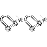 PATIKIL 2 Pcs 304 Stainless Steel D Ring Shackles, 1/4" (6mm) Marine Grade D Shape Clevis Screw Pin Shackle for Outdoor Boat Sailboat Chain Rigging Clasp, Silver