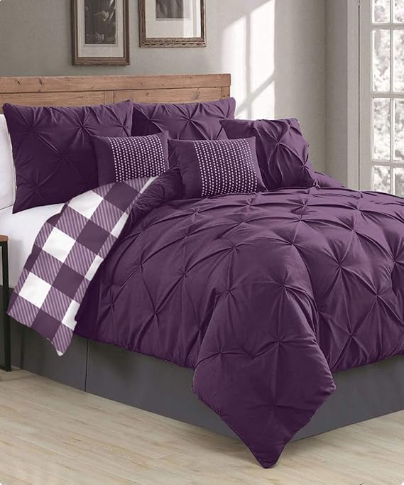 Check Pintuck Duvet Cover Luxury 100 Poly Cotton Quilt Bedding Set