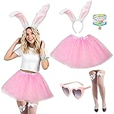 Women Easter Bunny Costume Set, Ears Headband, Pink Tutu Skirt & Kits, Cute Rabbit Outfit for Cosplay Party