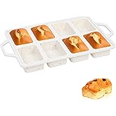 SJ Silicone Mini Loaf Pans with Metal Reinforced Frame-1 Pack, Non-stick Silicone Mini Bread Loaf Pans for Baking 8-Cavity, Tiny Banana Bread Set, Dishwasher Safe Brownie Pan-Cream