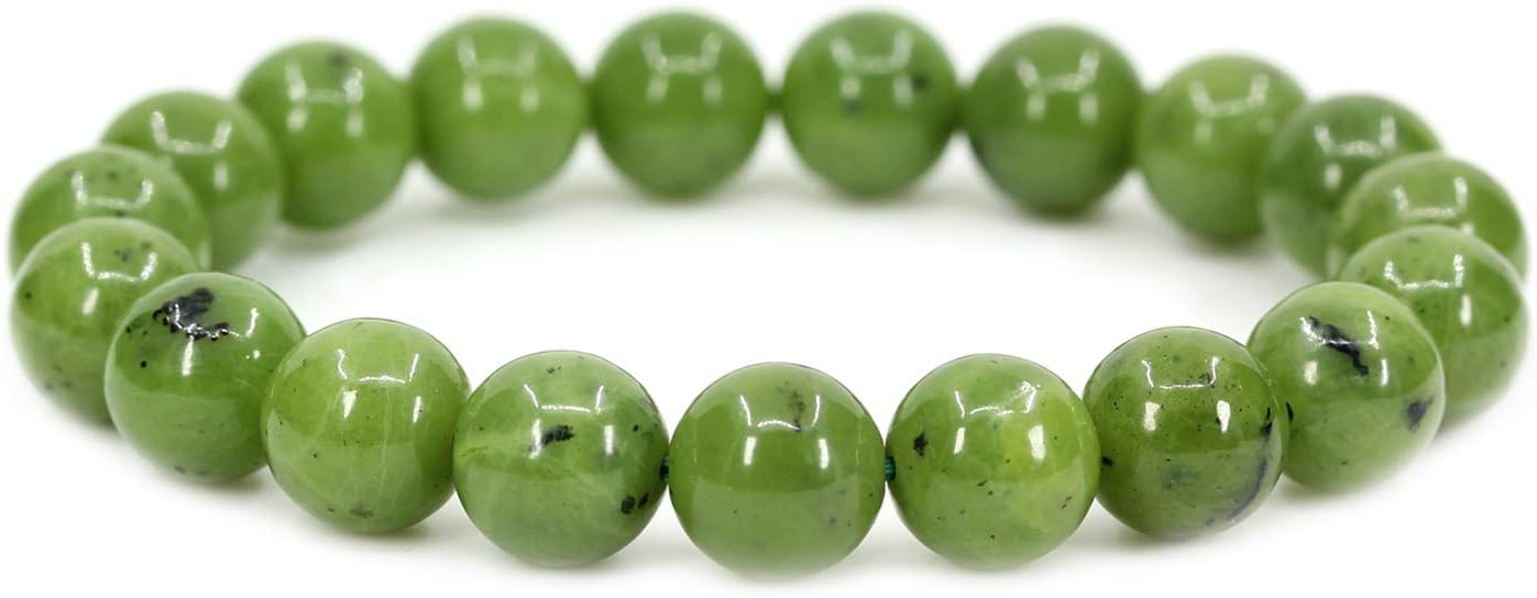 Natural A Grade Canadian Nephrite Jade Gemstone 10mm Round Beads Stretch Bracelet 7" Unisex