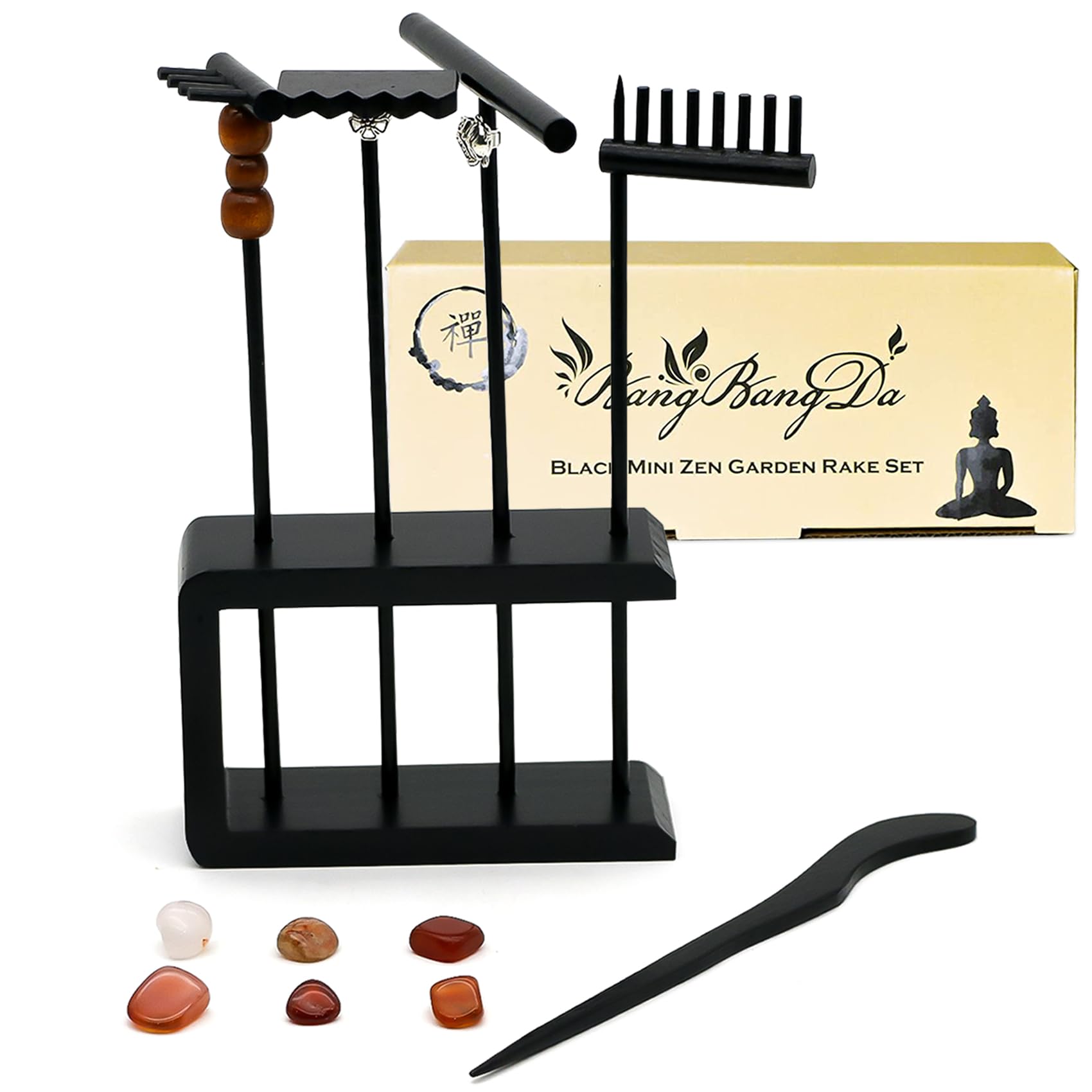 Mini Zen Garden Rake Set - 12 Piece Black Bamboo Sand Rakes with ...