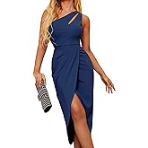Zalalus Summer Sexy Wedding Guest Dresses for Women One Shoulder Cutout Ruched Bodycon Sleeveless Maxi Cocktail Party Dress (Medium, Navy Blue)