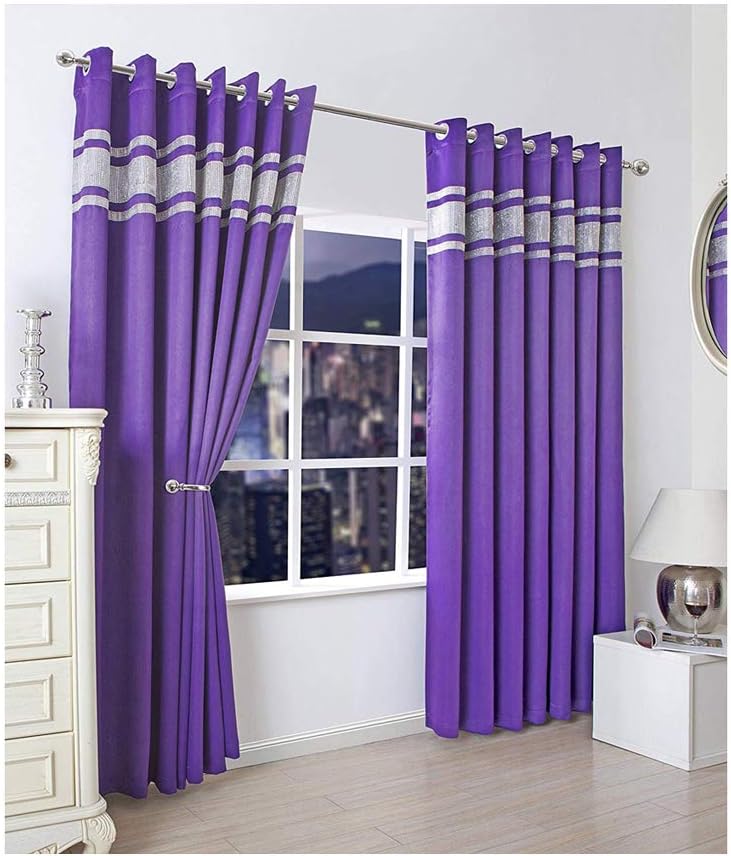Luxury Blackout Diamante Eyelet Curtains for Living Room Bedroom 90x90