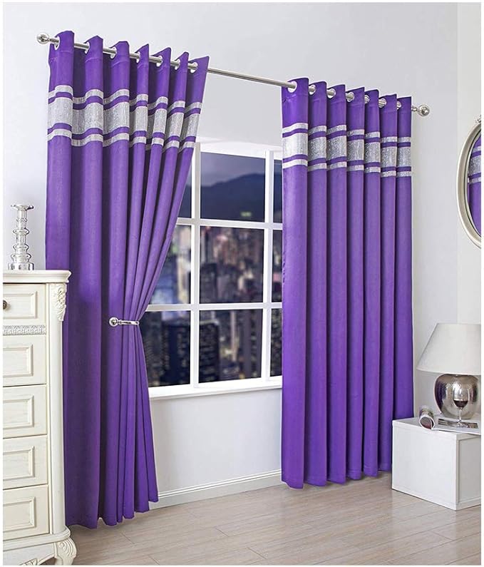 Luxury Blackout Diamante Eyelet Curtains for Living Room ...