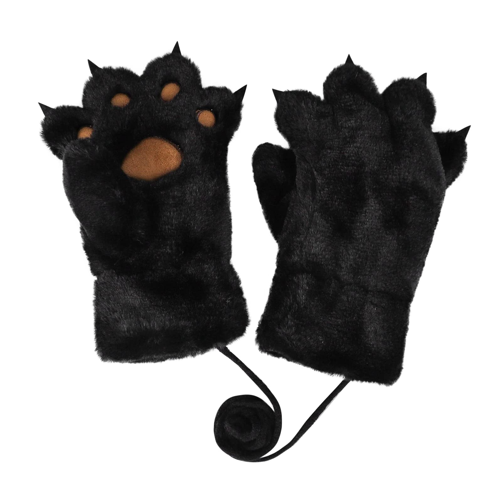 Kids Plush Cute Bear Cat Dog Paw Mittens Thick Warm Cartoon Animal Claw Gloves with Anti-Lost String for Boys Girls Age 4-10