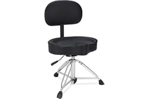 RVONE Heavy Duty Drum Stool with Backrest for 440LB– Hydraulic Adjustable Height Drum Throne with Motorcycle Style Saddle Seat for Professional Adult Drummers Stage Stuido(Black)