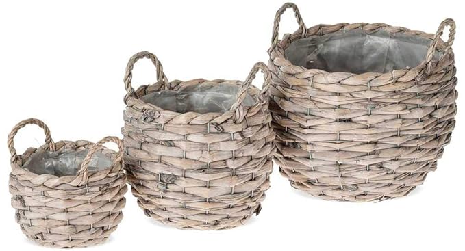 matches21 Pflanzkörbe rund Pflanzschalen Wasserhyazinthe geflochten mit