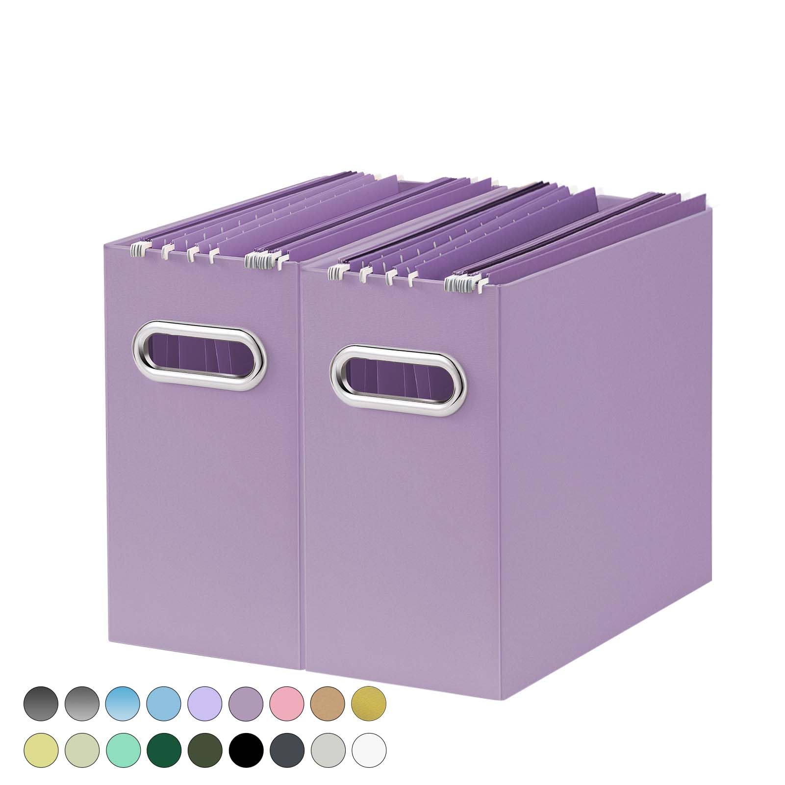 Photo 1 of Oterri File Organizer, 2 Packs Small Storage Box, Cardboard File Folder Organizer, Collapsible File Box for Hanging File Folders Letter Size, Portable Filing Organizer with Handle (Taro Purple)