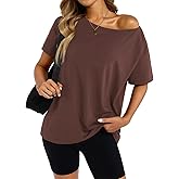 EasyGala Womens Cotton Off The Shoulder Tops Oversized Short Sleeve T-Shirts Casual Summer Tees Trendy Clothes 2025